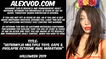 Play Hotkinkyjo multiple toys, gape & prolapse extreme anal marathon on Halloween 2019