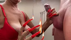 Play Stepmom with Long Nails Gives Intense BDSM Handjob
