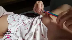 Play Horny MILF Stretches Pierced Nipples with Sticks