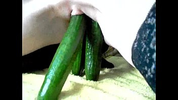 Play Extreme amateur fucks a whiskey bottle and cucumbers
