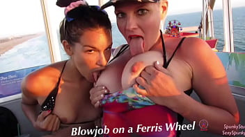Play Must See! Risky Public Double Blowjob on a Ferris Wheel with Teen & MILF