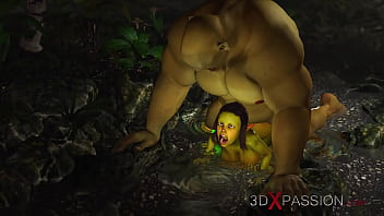Play Horny female goblin Arwen and green monster Ogre in the enchanted forest